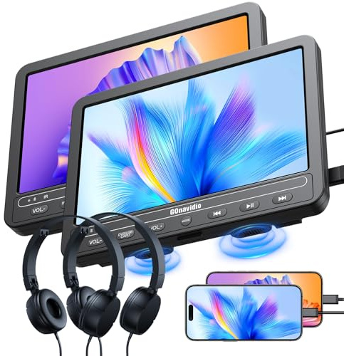 GOnavidio 10.1 Portable DVD Players for Car with HDMI Input, 5-Hour Battery, 2 Headphones, Dual Car DVD Players for Back Seat Support USB/TF Card, Last Memory, Play Same/Different Movies