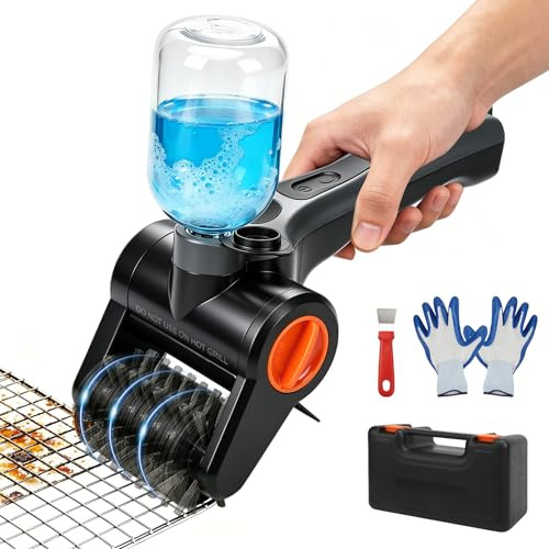 Roadtime Spazzola elettrica senza fili, spazzola per la pulizia del barbecue, 300 ml, contenitore liquido con batteria da 2600 mAh e testina in acciaio inox a 360°, spazzola per la pulizia con