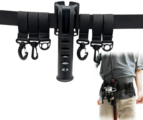 Aliceupin Fishing Rod Belt, Adjustable Waist Rod Holder, Multi-Function Tactical Belt for Surfing Kayak Fishing (Black Belt with Socket Barrel)