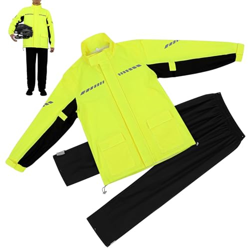 ASAKKURA Combinaison de Pluie Moto pour Homme Jaune en Nylon, Design Réfléchissant Deux Pièces avec Couvre-Chaussures Imperméables, Portable et Facile à Enfiler pour Fortes Pluies