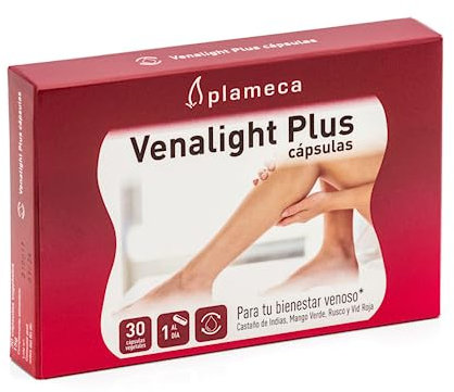 PLAMECA - Venalight Plus Cápsulas, Favorece el Bienestar Venoso y la Salud Cardiovascular, Incluye Vitamina C, Vid Roja, Mango Verde, y Castaño de indias, sin Gluten o Lactosa - 30 Cápsulas Vegetales