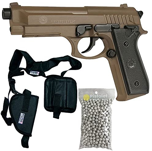 Pacchetto Completo con Accessori - Pistola per Airsoft, Taurus PT92 Deserto, a Molla, 0,5 Joule, Carrello in Metallo, Ricarica Manuale