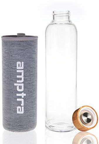 amptra 2X Trinkflasche to go Glas grau je 550ml inkl. Neoprenhülle Sportflasche