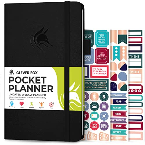Clever Fox Pocket Weekly – Undated Monthly Goal Planner and Calendar, Mini Planner Perfect for Purse, 10x17.5cm (Black)