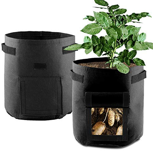 Sac de Culture de Pommes de Terre, Respirant Tissu Non tissé Sac de Plantation avec poignées et fenêtre Velcro, Durable Sacs à Plantes pour Tomates/Carottes/Legumes/Oignon (Noir)