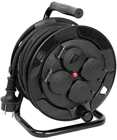 LINDER LEX Profi Metall Kabeltrommel 10m Outdoor IP44 Schwarz Wandmontage Einziehbar