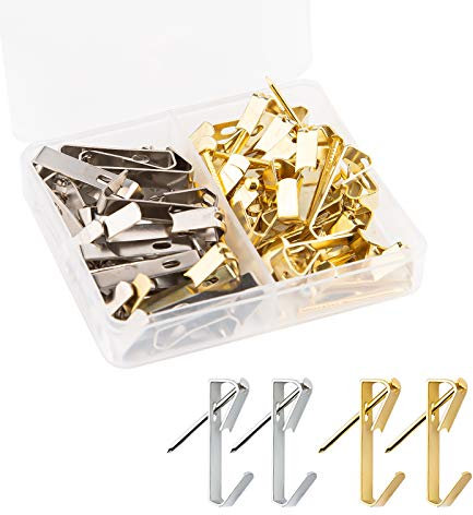 LUTER 40Pcs Picture Hooks with Nails, 30lbs Stainless Steel Picture Hangers Hooks on Wooden Drywall for Hanging Picture Photo Frame Mirror Clock House Decoration (Gold, Silver)