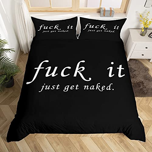 Funny Quotes Bedding Set Get Naked Comforter Cover for Couple Lover Men Women Romantic Duvet Cover Black and White Creative Words Bedding & Linen 3Pcs With 2 Pillow Case Double Size