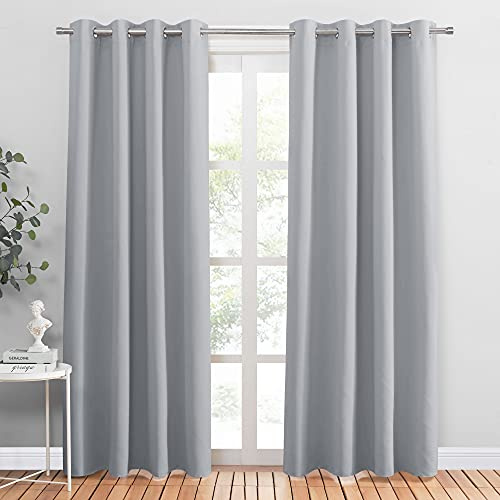 PONY DANCE Rideaux Thermiques à Oeillets - Rideau de Fenêtre Occultants Isolation Thermique Uni Prêt à Poser Energie Ecologique pour Maison, Gris Argenté, L 132 x H 210 cm, 2 Pièces