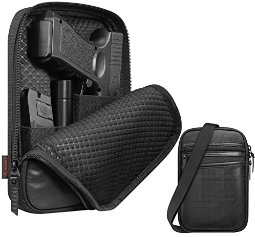 FINPAC Concealed Carry Gun Pouch with Shoulder Strap, Soft Pistol Case Fanny Pack Waist Belt Firearm Bag with Holster for Handgun, Air Gun, Men, Women (Black)