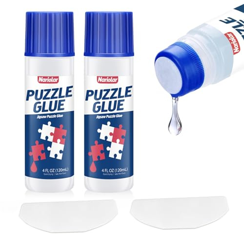 Nariolar Jigsaw Puzzle Glue Clear with Applicator Suitable for Fixing and Hanging Puzzles, Quick Drying, 4-Ounces, 2Pack