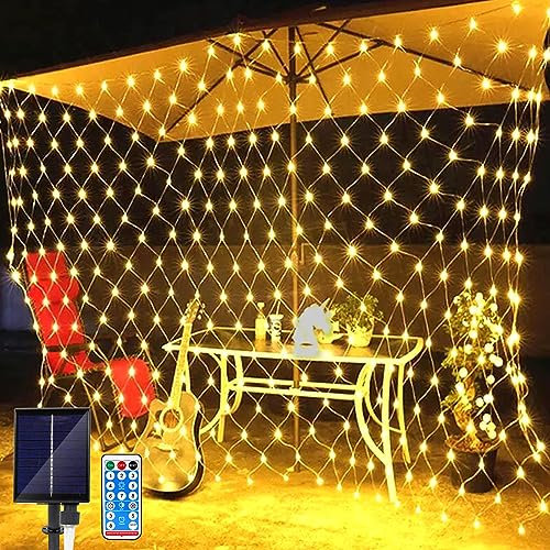 Micacorn Solar LED Lichternetz,2 x 3M Wasserdichte Lichterkette Netz 8 Modi 198 LED Lichternetz Lichtervorhang mit Fernbedienung Net Lichterketten für Garten Weihnachten Hochzeit Party Dekorationen