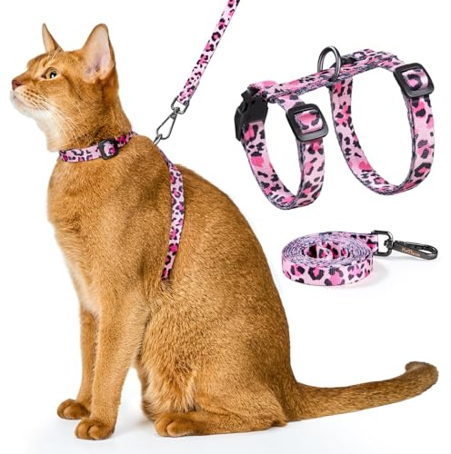 PetThem Juego de arnés y correa para gatos - Arnés ajustable a prueba de escape, cómodo, suave y ligero, uso seguro y fácil, arnés para gatitos para caminar y viajar para gatos pequeños, medianos y