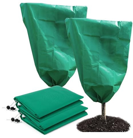 Sanrolax Lot de 2 protections hivernales pour plantes en pot, 80 x 120 cm, vertes, avec fermeture éclair et cordon rétractable, réutilisables, protection contre le gel, protection hivernale pour