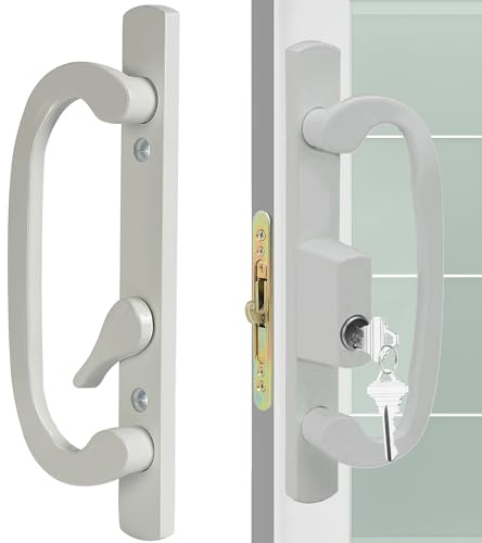 ACEPLANET Offset Position Keyed Sliding Patio Door Handleset with Mortise Lock, 45° Keyway, 3-15/16 H.C., Fits 1-3/8 to 2 Thick Doors, Non-Handed, White Diecast