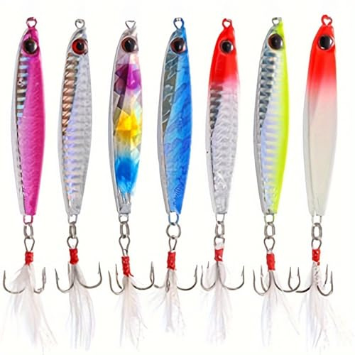 Traje de Cebo, 7 cebos metálicos Cuchara Sequins con Cebo Duro para la Pesca de Trucha de Agua Dulce de Agua Salada Trucha Bass salmón (30, Gramos)