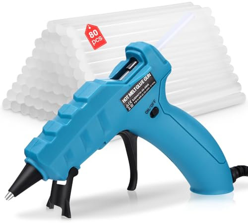 Pistola de Silicona Caliente con 80pcs 11x150mm Barra de Pegamento,Pistola Cola Quente Adecuada Uso Casero, DIY Pistola Pegamento Profesional