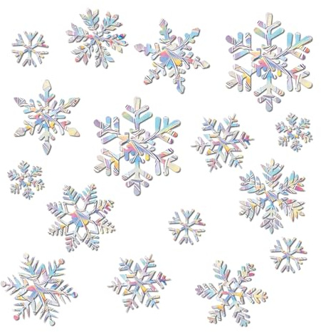 GoldRock snöflingor juldekoration fönster solfångare klistermärken, 26 st. juldekoration prisma fönsterklistermärken fågelskydd, fönsterbilder jul, fönsterbilder självhäftande vinterdekoration jul