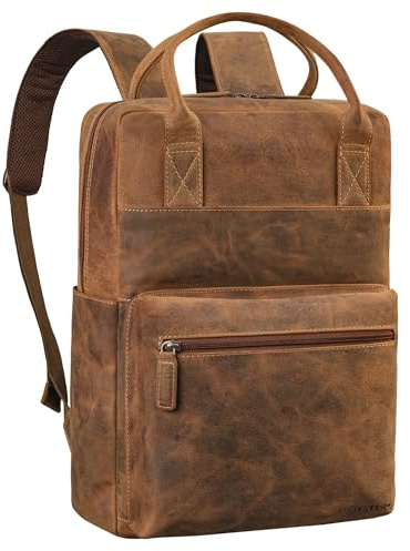 STILORD Topaz Mochila Grande Piel Mujer Hombre Mochila Viaje con fijación del Carro o Mochila Negocios de Cuero Mochila Portátil 16 Pulgadas Color:Bergamo - marrón