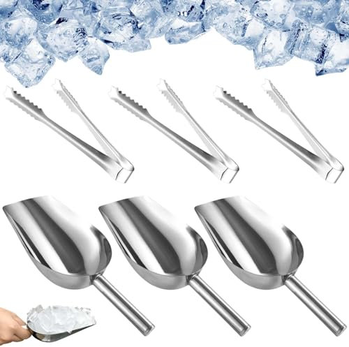 GOMETY 3er-Set Eisschaufel Und Eiszange Aus Edelstahl: 3 Teile Rostfreier Edelstahl Eisschaufel, Praktisch Portionierschaufel, für Küche Bar Buffet Party (19x6,5 cm/Silber)