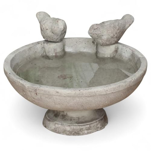 MIJOMA Vogeltränke aus Zement - Frostbeständige Gartendeko für Wildvögel - Stilvolles Garten-Schmuckstück (Schale mit Vögeln)