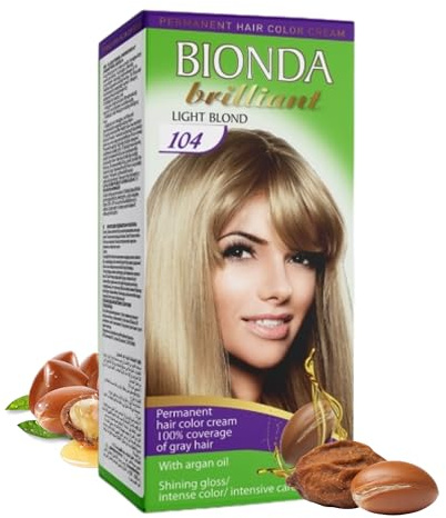 BIONDA Brilliant Permanente haarfarbe & Coloration 100 ml – 100% Grauhaarabdeckung, mit Arganöl | pflegende Öl-Formel, intensiver Farbglanz | Ansatz & volle Längen (104 Hellblond)