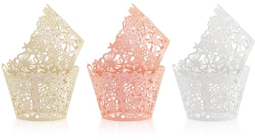 TRKETK 60 Piezas Envoltorios para Cupcakes de Encaje Tazas de Magdalenas Decoraciones Vasos de Papel Forros Moldes Cortados con Láser para Fiesta de Cumpleaños Boda Navidad Decoraciones