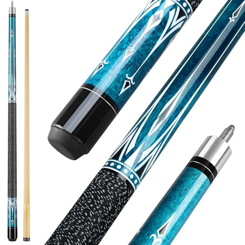 Winucue Queue de billard, 147 cm en érable pour adultes avec embout en cuir de 13 mm, bâtons de billard professionnels de 20 oz avec enveloppement antidérapant pour bar de billard (Bleu 20 oz)