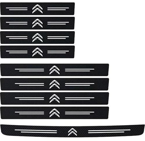 BUSDPL 9 Piezas Estribos Protección de Umbral de Puerta para Citroen C4 III Hatchback 2020-2024, Cinta Decoración Umbral Carbono Bienvenidos Pedal Accesorios Coche