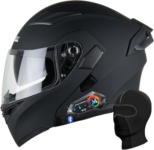 Motorcycle Helmet with Bluetooth Flip-Up Helmet, ECE/DOT Certified, Full Face Helmet with Double Visor, Anti-Fog, Breathable Moped Helmet for Adults with 190° Field of View A,XL=61-62cm