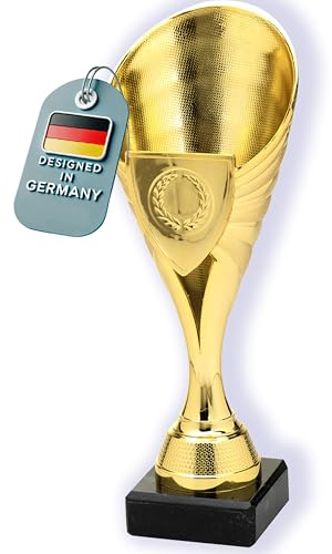 Larius Pokal (21cm, 220g) – Edle, universelle Trophäe mit Marmorsockel – Personalisierbar – Ideal für Sport, Schule, Wettbewerbe & Auszeichnungen – B1 (ohne Wunschtext, Gold, M)
