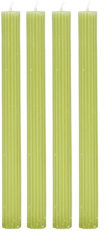levandeo Set di 4 candele a stelo verde, 25 cm, motivo scanalature, decorazione da tavolo