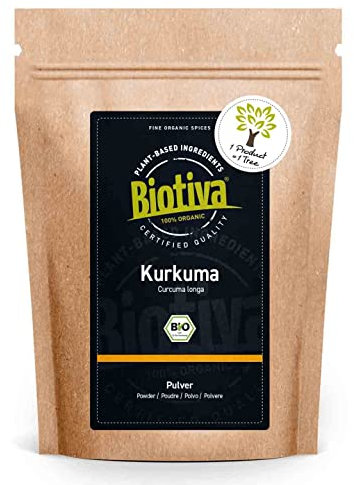 Kurkuma-Pulver Bio 1kg - Curcumin Gehalt von mind. 3% - hochwertige Kurkumawurzel (Curcuma) gemahlen - 100% natürliches Superfood -Abgefüllt und kontrolliert in Deutschland - Biotiva