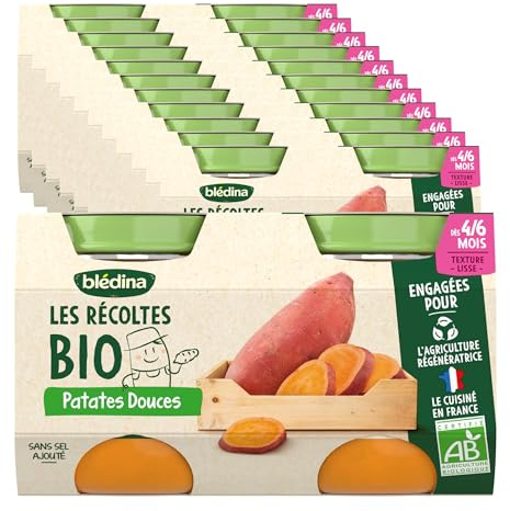Blédina - Les Récoltes Bio - 24 petits pots pour bébé - Patates Douces dès 4/6 mois (Pack de 12x2 pots)