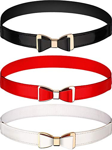 Tatuo 3 Pieces Women Skinny Waist Belt Red Black and White Thin Stretchy Bow Belt for Valentine's Day(Red, Black and White)