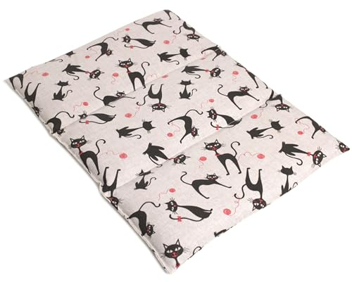 Coussin aux pépins de raisin - Taille 40x30-3 compartiments - Mimi le chat - Coussin thermique - Coussin aux graines - Compresse froide -
