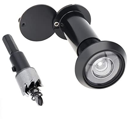 Judas de Porte en Laiton, Laiton Judas à 200 Degrés oeilleton de porte avec foret de 16 mm pour Portes de 35 à 60 mm (Noir)