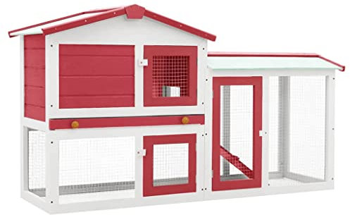 HOMIUSE Hasenstall Großer Kaninchenstall Rot und Weiß Holz Meerschweinchen Haus Hasen ZubehöR Meerschweinchen KäFig Hasenstall DraußEn Winterfest Kaninchenhaus HamsterkäFig Holz 145x45x85 cm