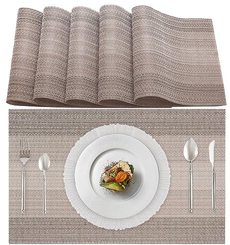 Lumaca Set mit 6 Tischsets Abwaschbar (70% PVC und 30% Polyester), Platzset, Einfache Reinigung, rutschfest, Hitzebeständig, Ideal für den Küchentisch,Braun