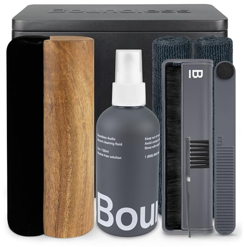 Boundless Audio Vinyl Record Cleaning Kit - 8-in-1 Vinyl Cleaner Kit Includes Carbon Fiber & Velvet Record Brushes, Stylus Brush, Cleaning Solution, Microfiber Cloths & Metal Case