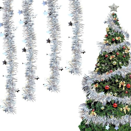 Shallyong Guirlandes Tinsel de Noël, 6 Pcs Guirlandes Sapin, pour Décoration Intérieures et Extérieures