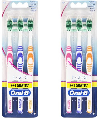 Oral-B Spazzolino Denti Manuale, Manico Ergonomico, Massimo Comfort e Controllo, Raggiunge le Aree più difficili, Pulizia Efficace, Spazzolino Setole Medie, Formato 3 pezzi Colori Assortiti