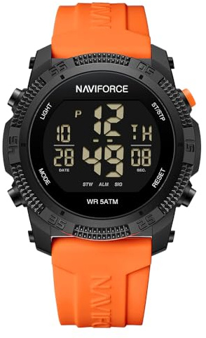 Naviforce Orologio digitale sportivo impermeabile da uomo con cronometro, allarme, cinturino in gomma, orologio da polso per donna