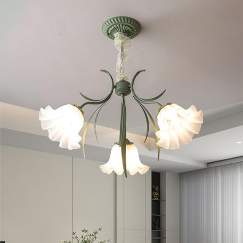 kaixunl Vintage Blumen Design Metall Pendelleuchte,Französischer Landhaus Kronleuchter,Retro Deckenleuchte Chandelier Lamp Hängeleuchten Für Wohnzimmer,Schlafzimmer Restaurant Veranda Flur (3 Köpfe)