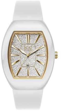 ICE-WATCH - Ice Dome White Glitter Gold - Montre Blanche pour Femme avec Bracelet en Silicone - 024033 (Small)