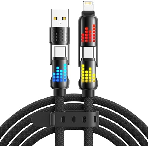 RAVIAD Multi Cavo di Ricarica [2M] 4 in 1 Multiplo Cavetto 240W PD con luce LED RGB USBC/USBA a Lightning, USBC/USBA a USB C Cavo di Ricarica per iPhone 16/15/14, Galaxy 24, Google Pixel, Pad - Nero