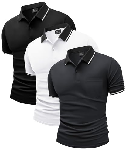 JACKETOWN Lot de 3 polos de golf à manches courtes légers et respirants pour adulte