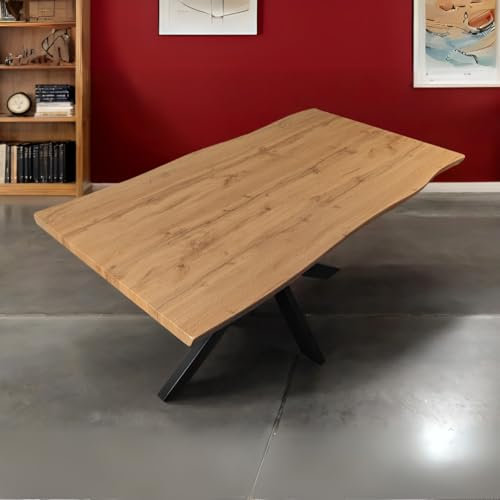 Bett11 Esstisch 200x100 cm Holz 40mm Eiche-Optik, Spider Gestell schwarz, Baumkantentisch aus Holz, Casa Massiva