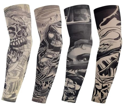 MaoNativey 4 Mangas Falsas de Tatuaje para Hombres y Mujeres - Mangas Tatuadas Temporales con Diseños Realistas - Ideal para Fiestas, Carnaval y Cosplay - Cubre Brazos,A