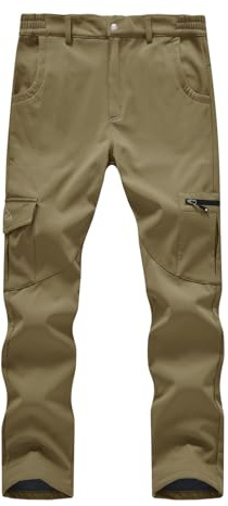 Rdruko Mens Fleece Lined 6 Pockets Cargo Trousers | Warm Waterproof Outdoor Hiking Walking Work Partial Elastic Waist Thermal Snow Ski Pants Softshell Winter Workwear